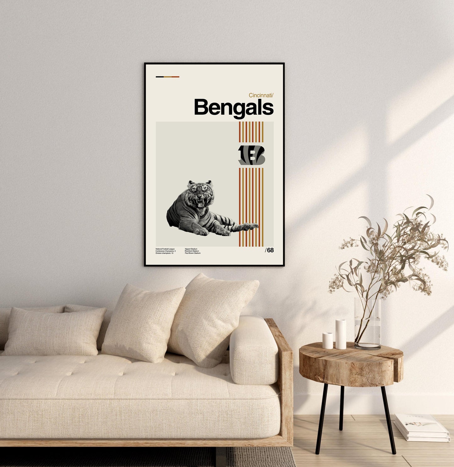 Cincinnati Bengals Art Print: Mid-Century Modern Football Poster