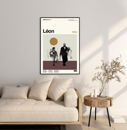 Léon Poster - Movie Poster - Midcentury Modern Art - Minimalist Print - Retro Poster - Vintage Print Art - Wall Art - Gift for him