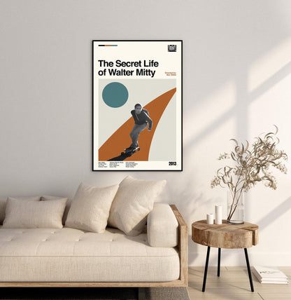 Walter Mitty Movie Poster: Mid-Century Modern Minimalist Art Print