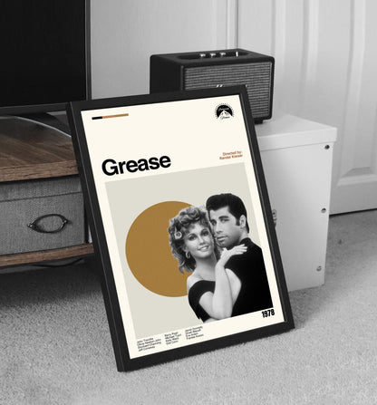 Grease Poster - Movie Poster - Midcentury Modern Art - Minimalist Print - Retro Poster - Vintage Print Art - Wall Art - Gifts for him