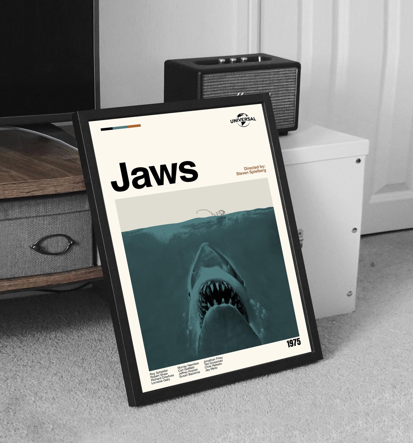 Jaws Movie Poster: Mid-Century Modern Minimalist Print